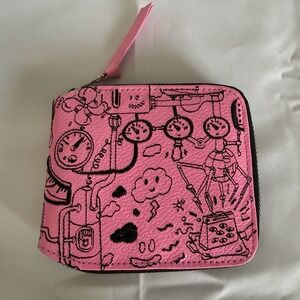 Min & Mon Hot Pink Bifold Zip Around Leather Cardholder Wallet Coin Purse Robots
